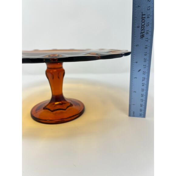 Indiana Glass Amber Teardrop Cake Plate Stand Glass Pedestal Footed - Picture 8 of 8